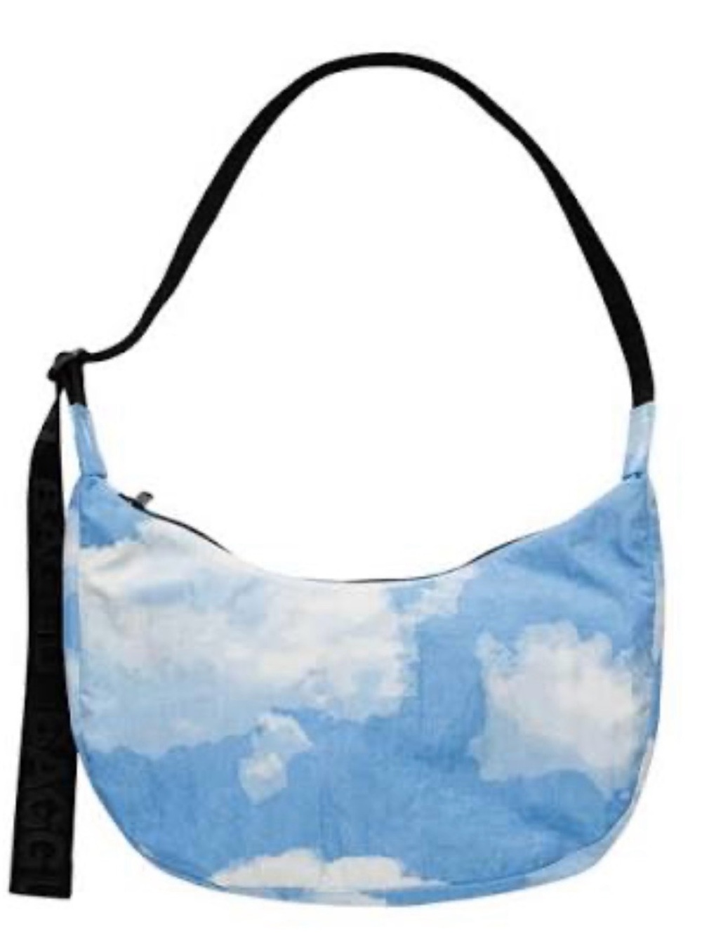 BAGGU Blue Cloud Crescent Shoulder Bag with Black Strap